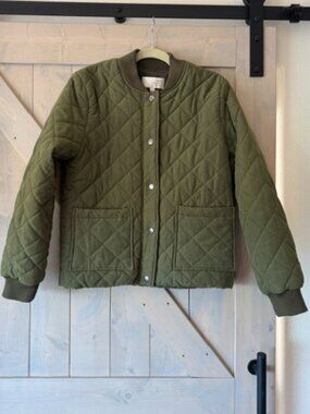 JOA Los Angeles Womens Large Olive Green Quilted Jacket Snap Zip Up EUC